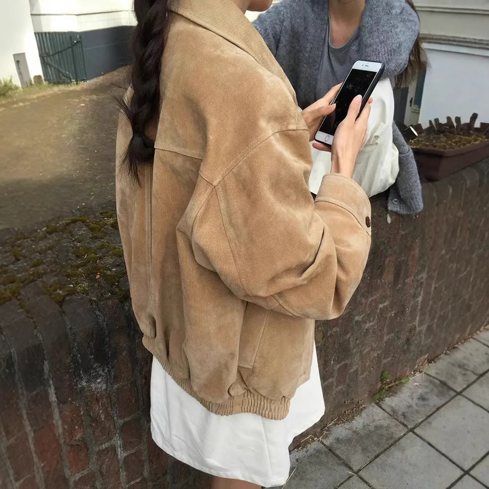 Advbridge bomber jacket Ove * Take Short Suede Retro Korean Autumn Jacket High-Grade Women's Jacket Casual All-Matching