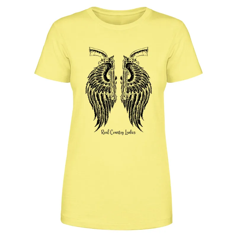 Angel Wings Revolvers Black Print Front Apparel