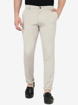 Cream Solid Venice Fit Casual Trouser | JadeBlue