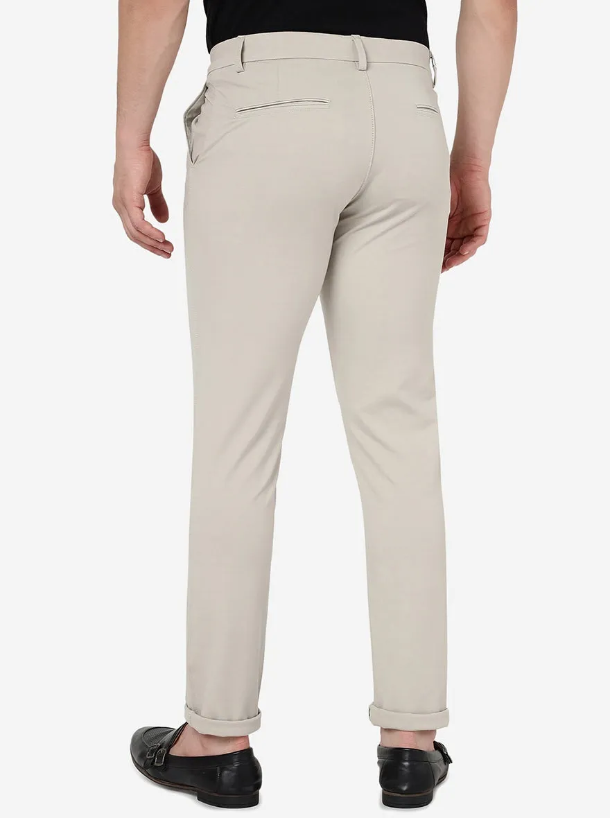 Cream Solid Venice Fit Casual Trouser | JadeBlue