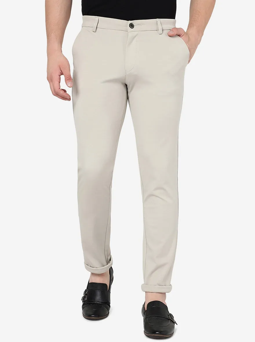 Cream Solid Venice Fit Casual Trouser | JadeBlue