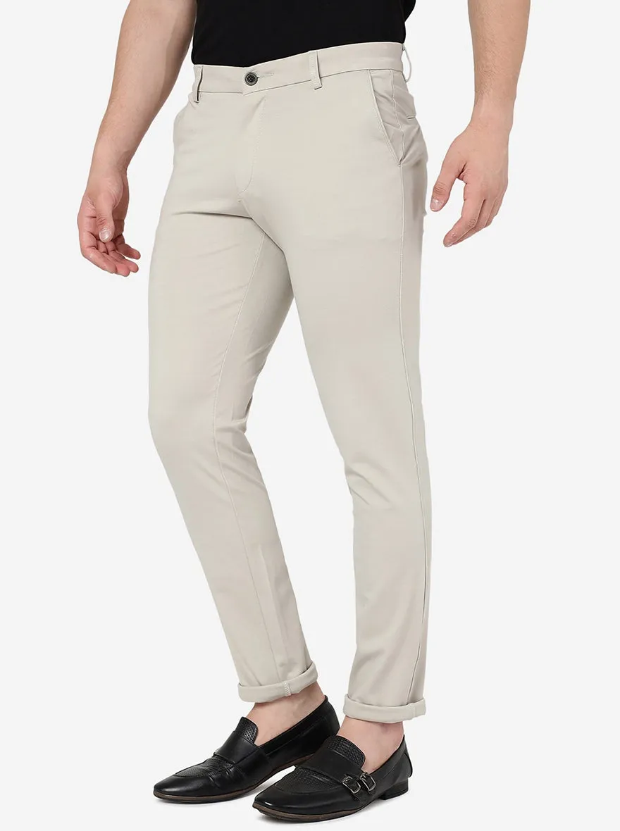 Cream Solid Venice Fit Casual Trouser | JadeBlue