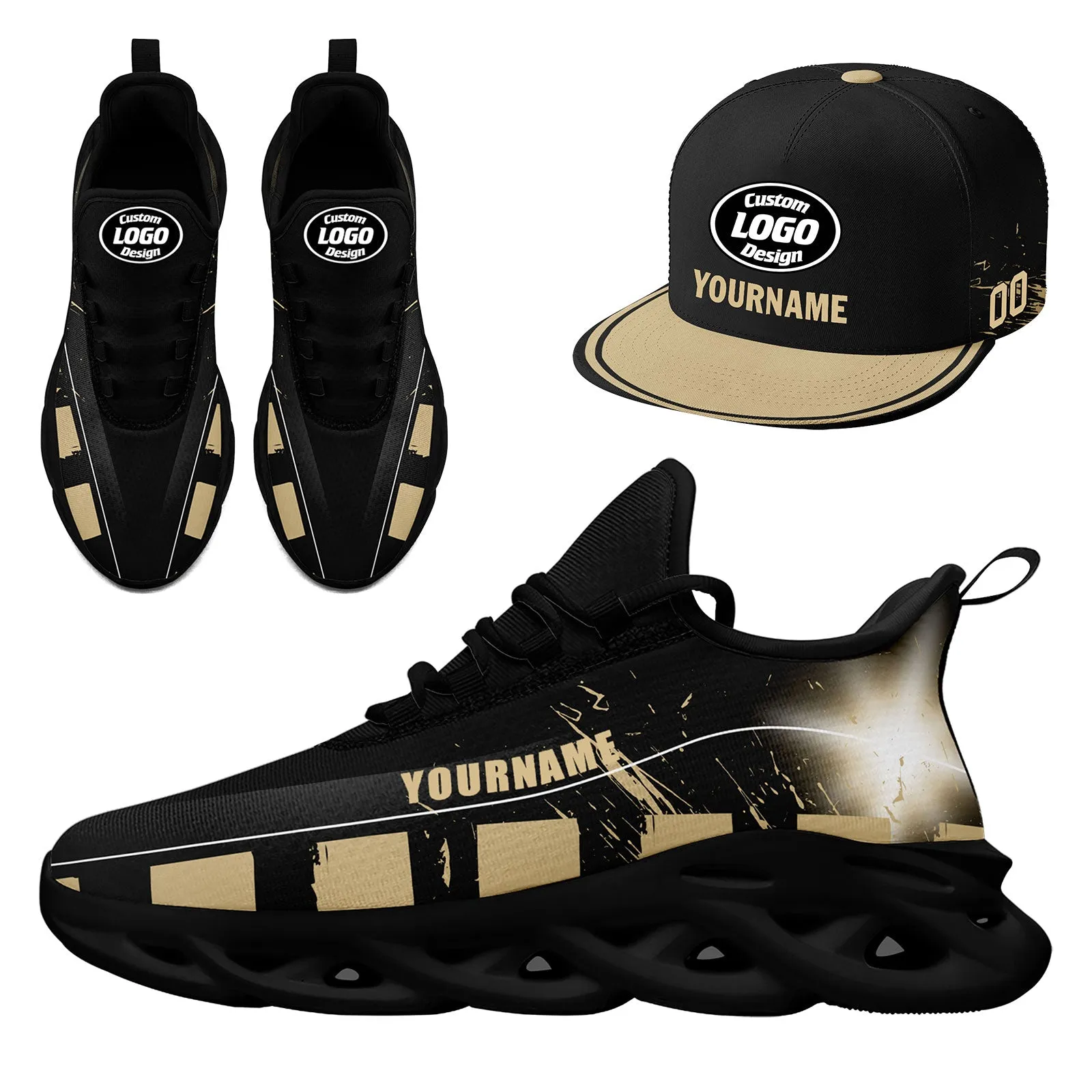 Custom Black Yellow New Orleans MaxSoul Shoes and Hat Combo Offer Personalized Combo ZH-D020264-19