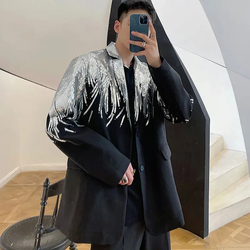 Heavy Craft Embroidery Sequin Trend Casual Men's Blazer Autumn Fashion fit Jacket Streetwear Suit Coat 9Y9245