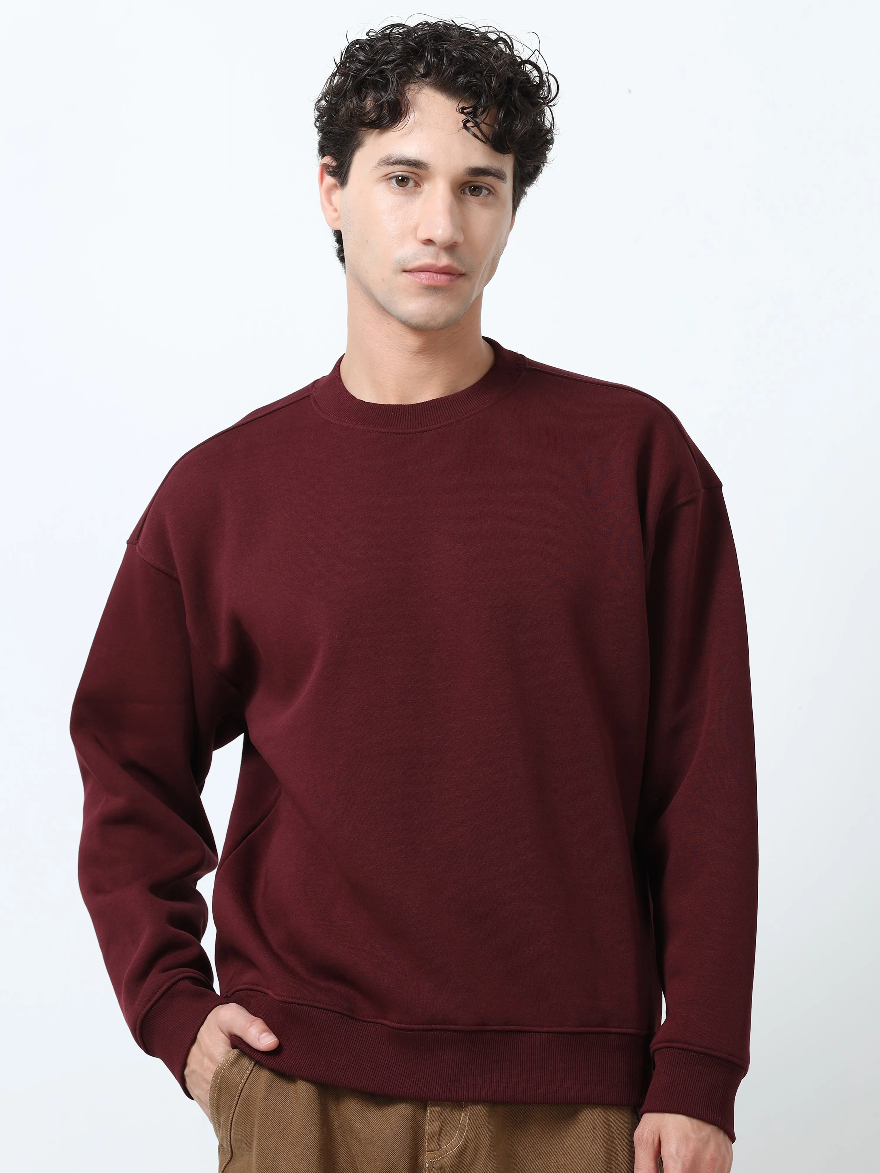 Lalo - Ribbed Plain Sweatshirt - Burgundy