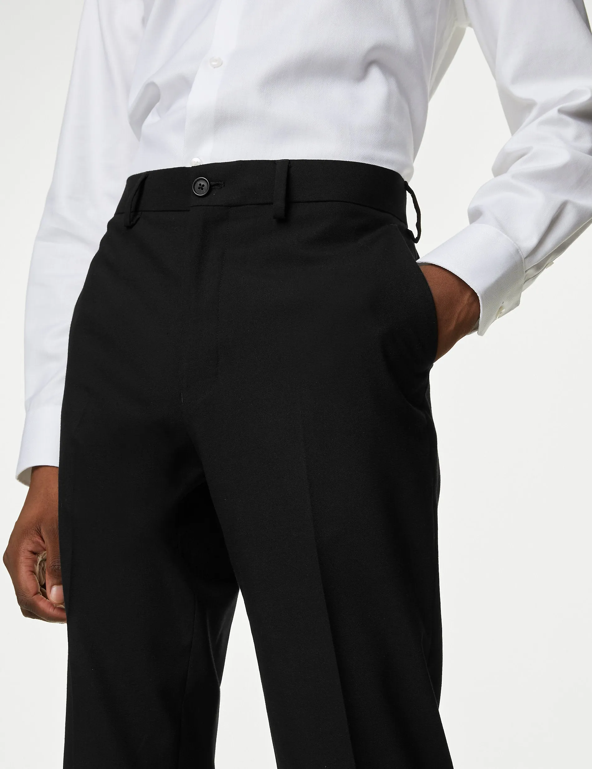 Marks & Spencer Slim Fit Stretch Flat Front Trousers, Black