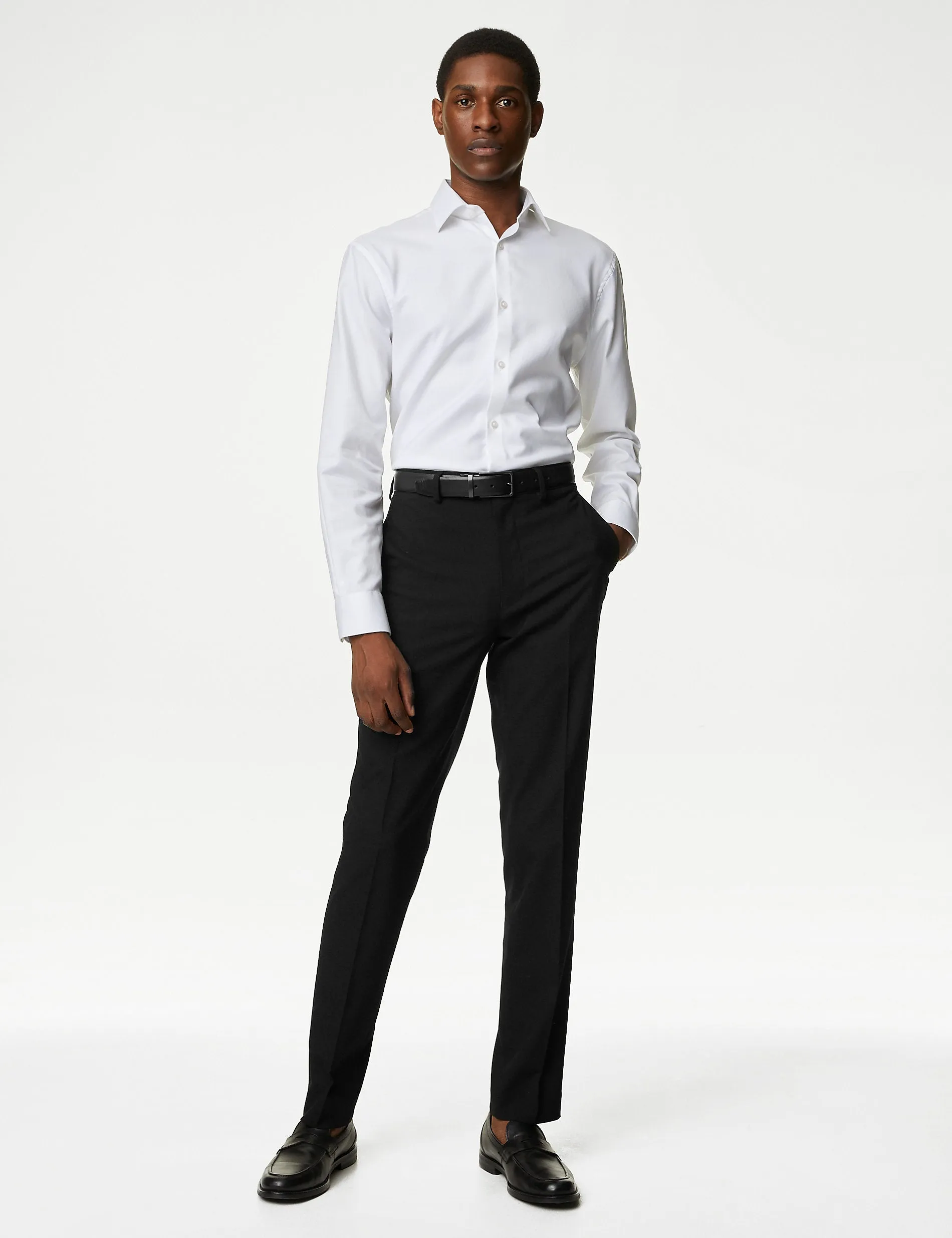 Marks & Spencer Slim Fit Stretch Flat Front Trousers, Black