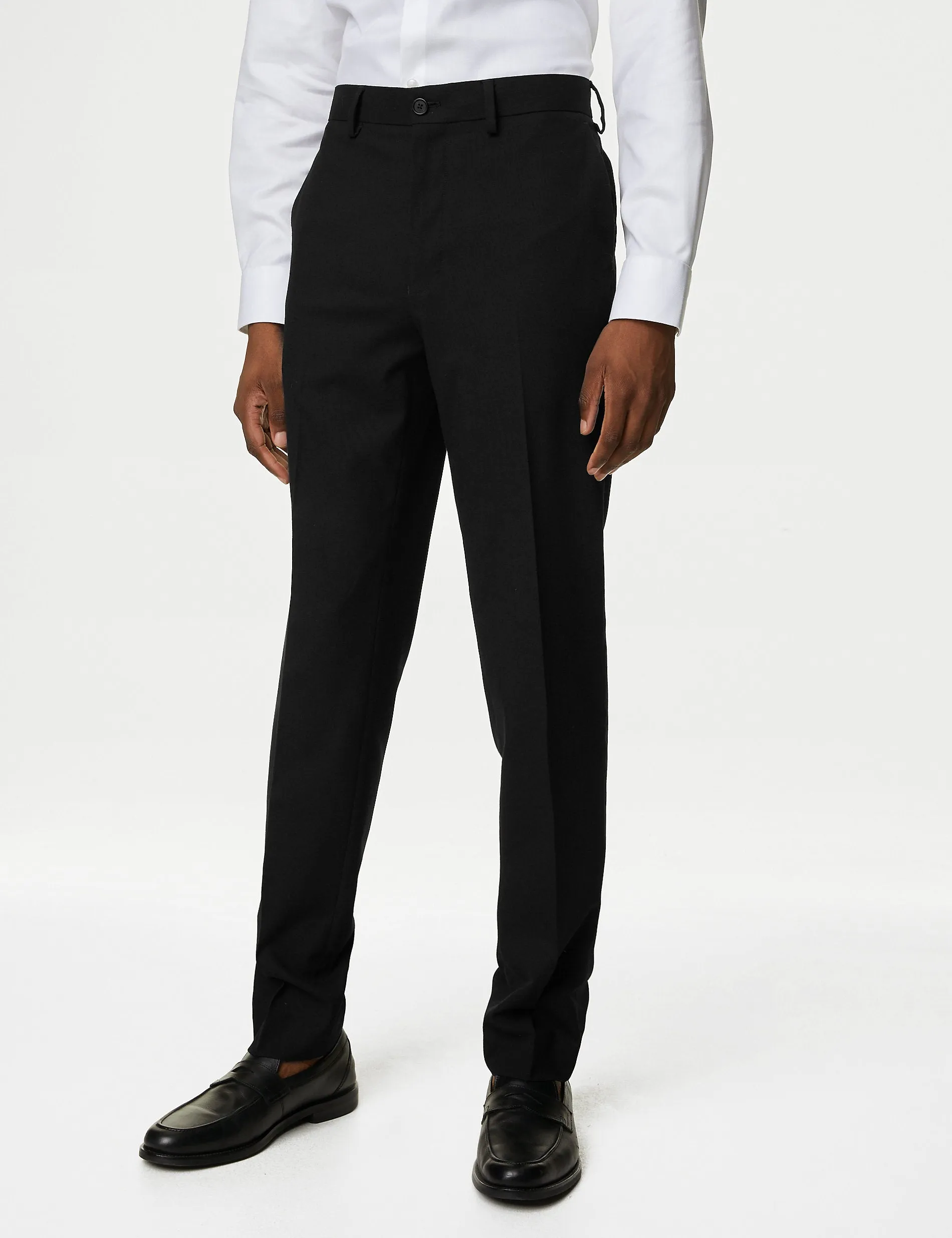 Marks & Spencer Slim Fit Stretch Flat Front Trousers, Black