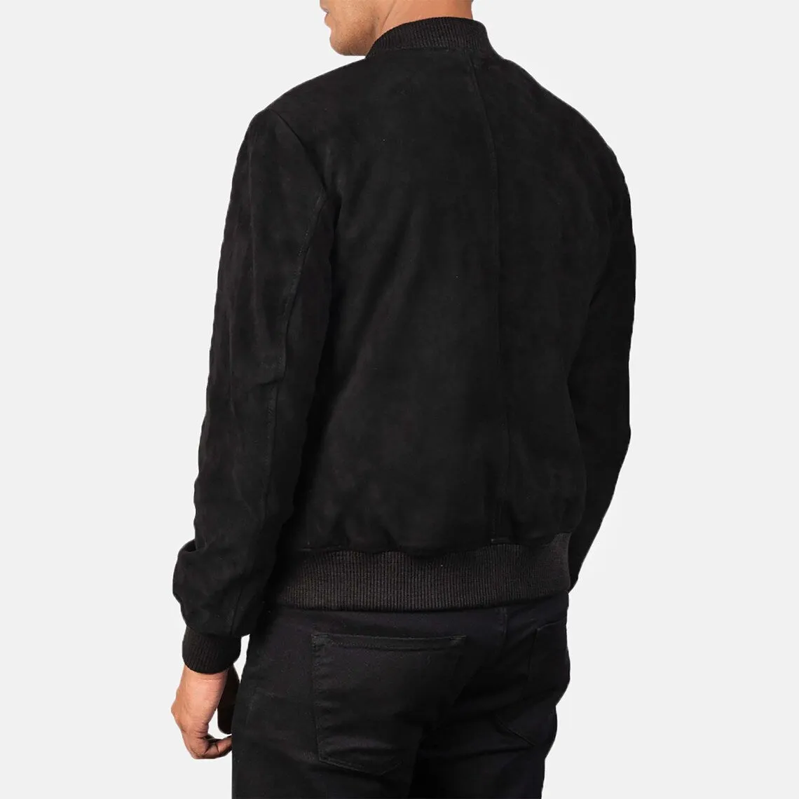 Men's Black Suede Leather Jacket Slim fit Biker Motorcycle Bomber Jacket