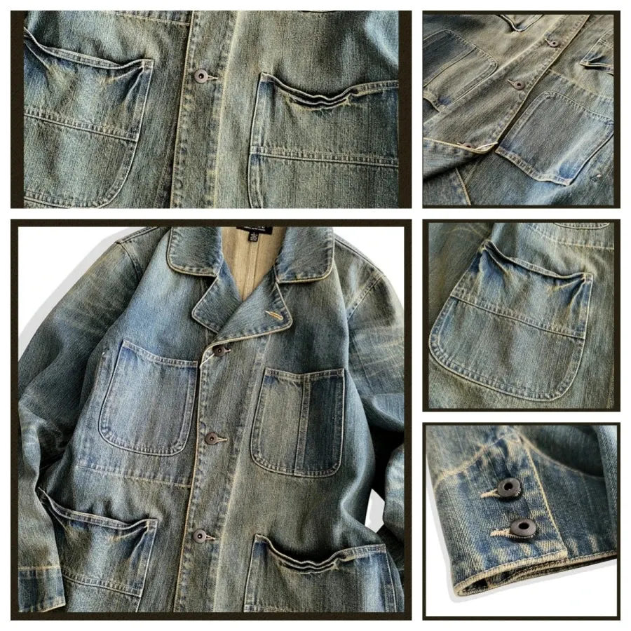Men's Denim Mechanic Chore Suit Jacket - Rugged Workwear