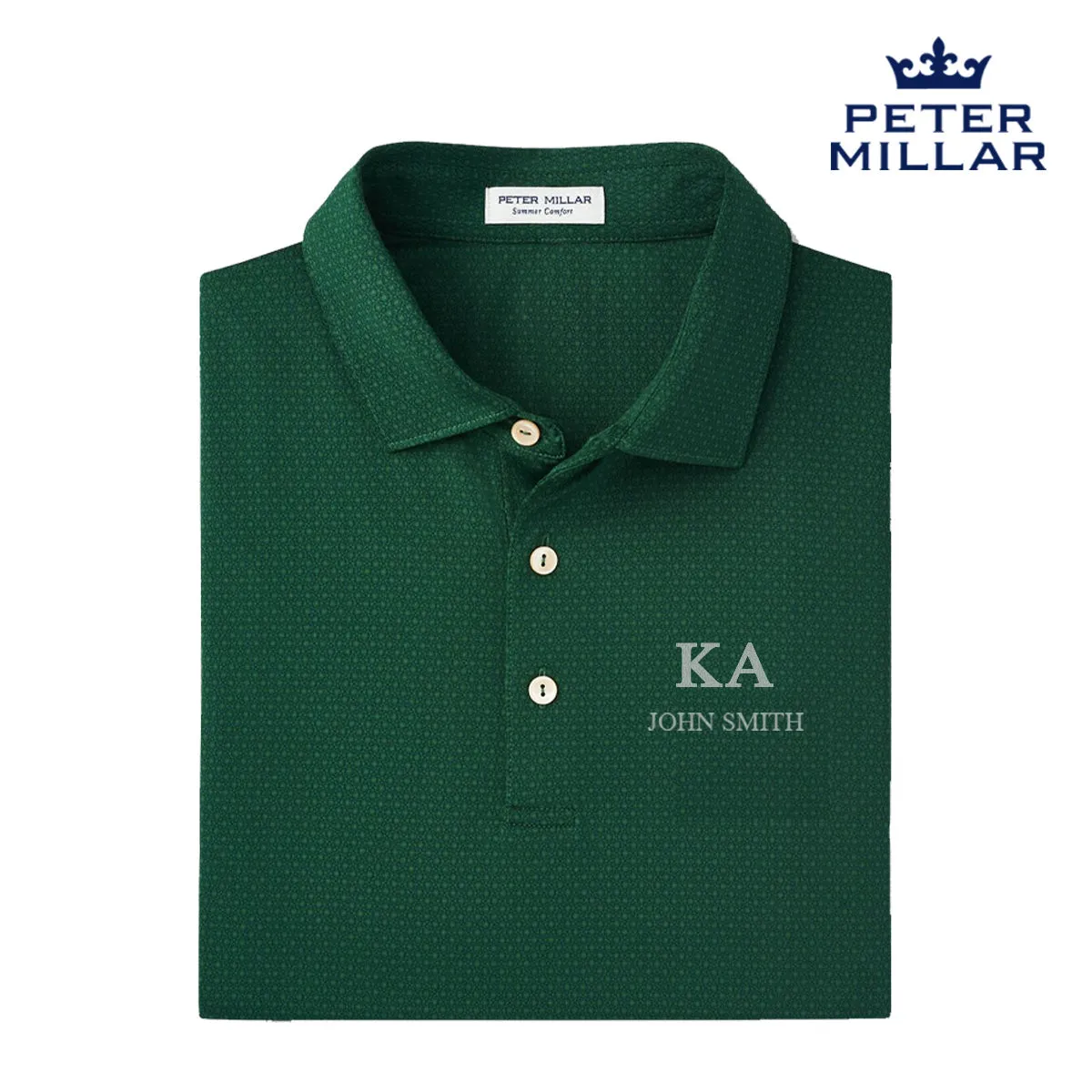New! Kappa Alpha Personalized Peter Millar Tesseract Patterned Polo With Greek Letters