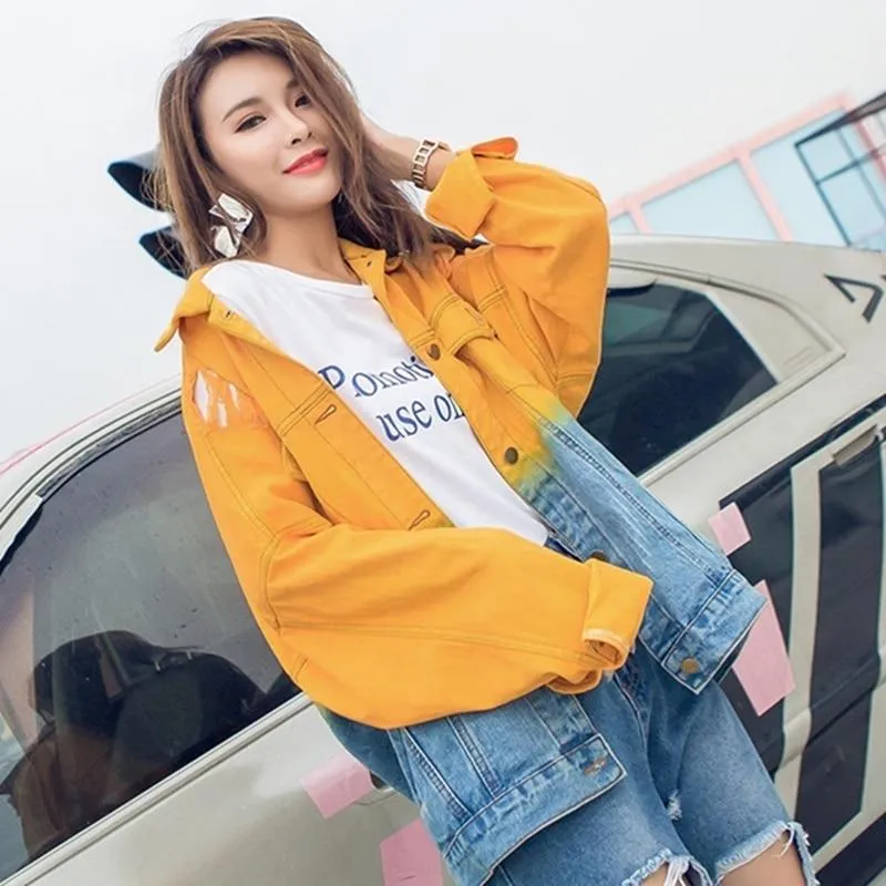 Ombre Gradient Distressed Denim Jacket | Millennials