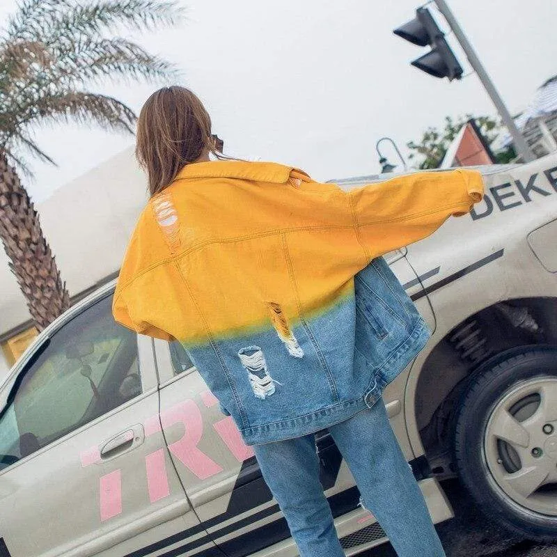 Ombre Gradient Distressed Denim Jacket | Millennials