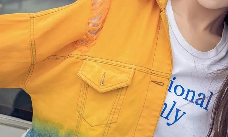 Ombre Gradient Distressed Denim Jacket | Millennials