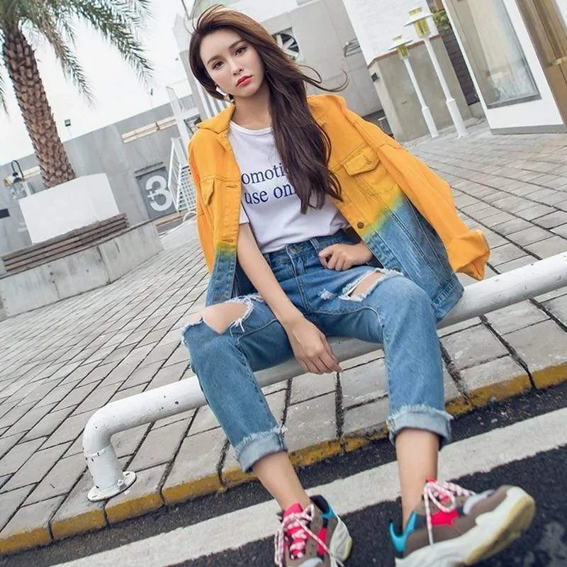 Ombre Gradient Distressed Denim Jacket | Millennials