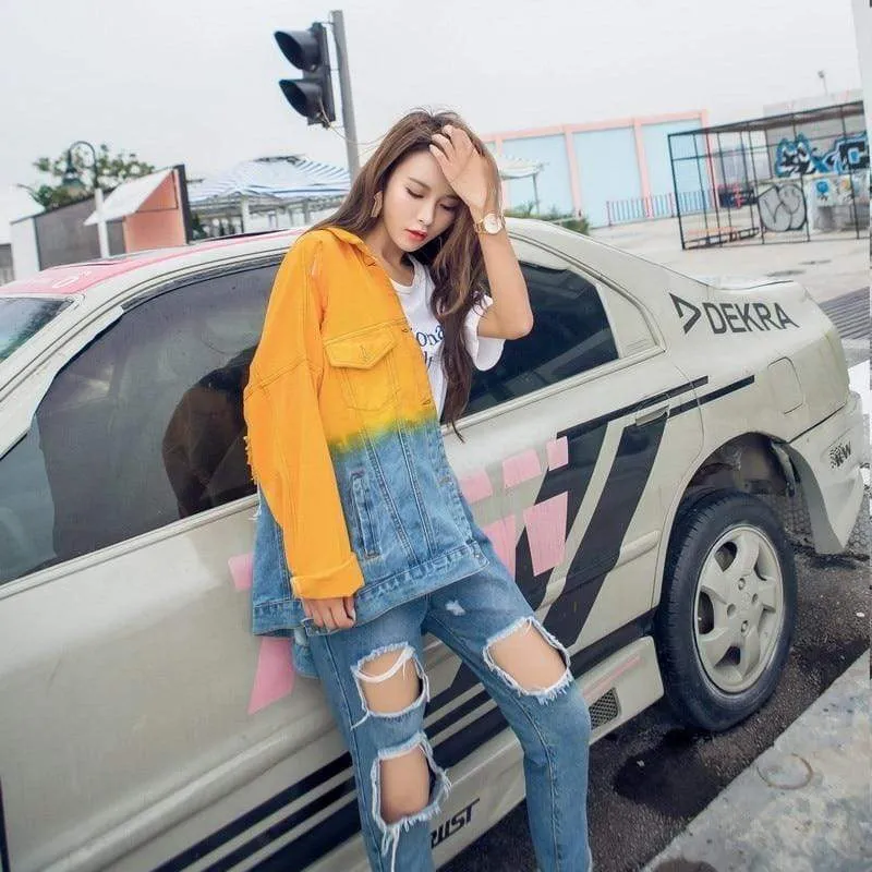 Ombre Gradient Distressed Denim Jacket | Millennials