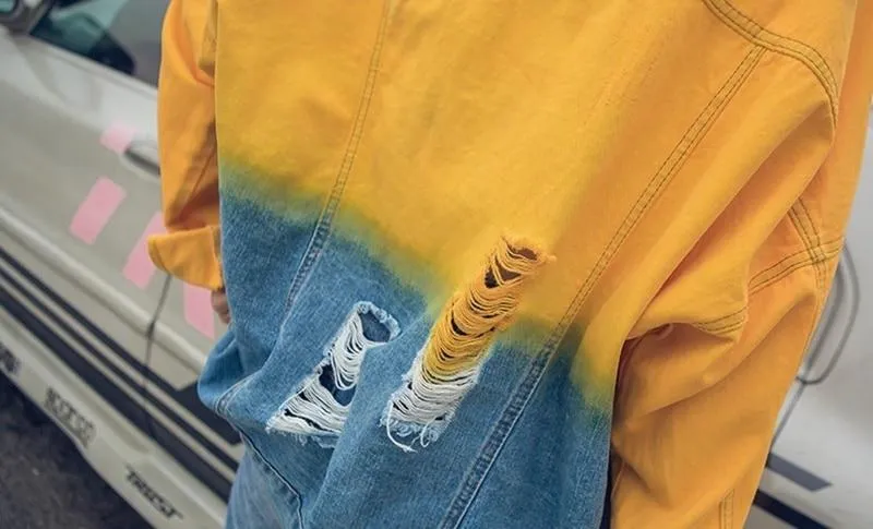 Ombre Gradient Distressed Denim Jacket | Millennials