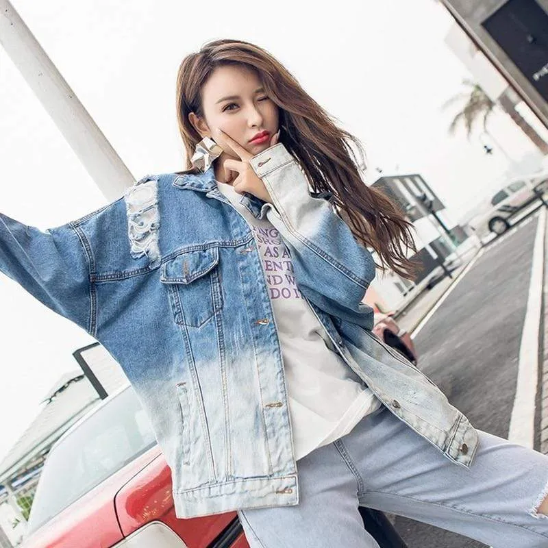 Ombre Gradient Distressed Denim Jacket | Millennials