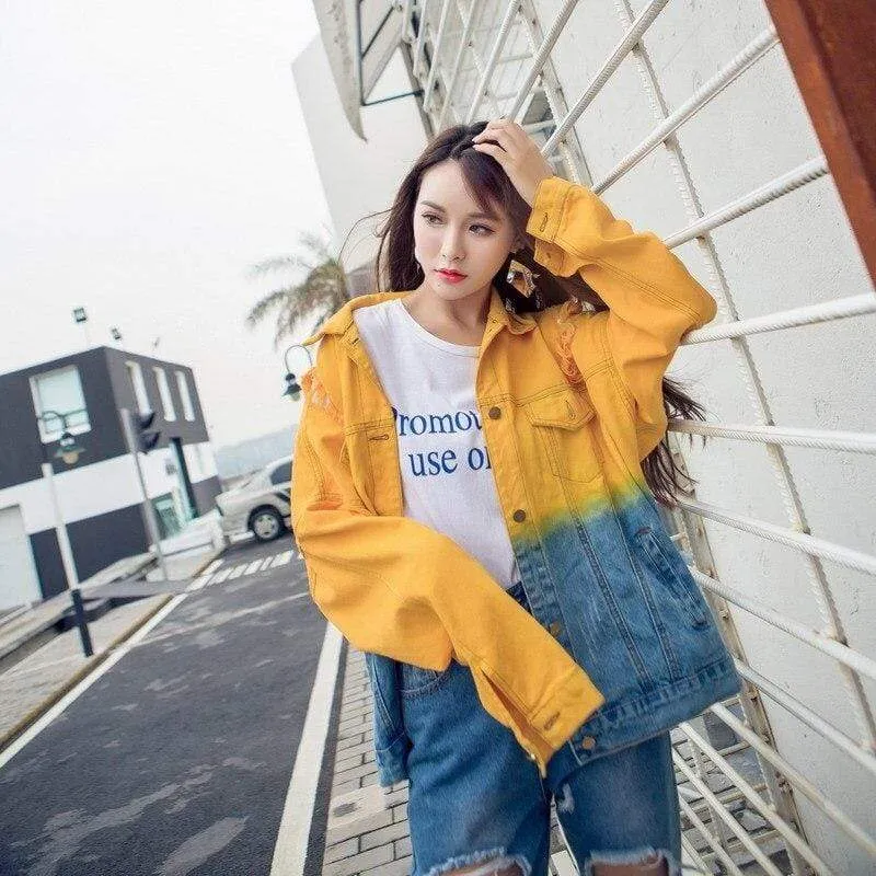 Ombre Gradient Distressed Denim Jacket | Millennials