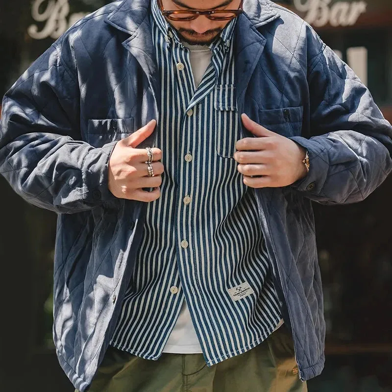Retro Loose Diamond Cotton Coats Casual Men Jacket - Solid Parkas