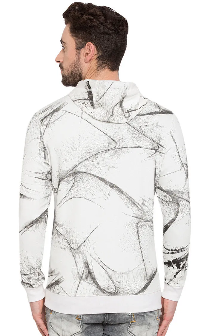 Spykar Men White Cotton Full Sleeve Hooded Sweatshirt