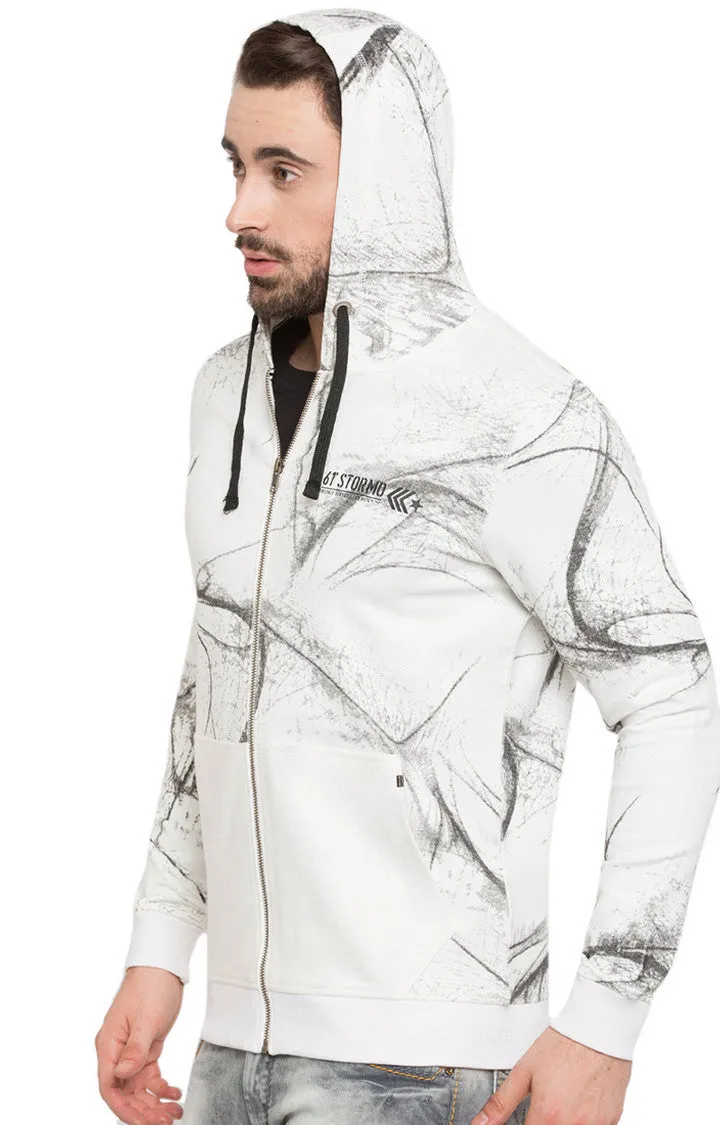 Spykar Men White Cotton Full Sleeve Hooded Sweatshirt